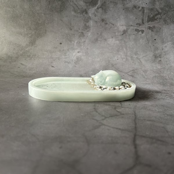 Celestial Resin Tray with Sleeping Feline Spirit - The Silence