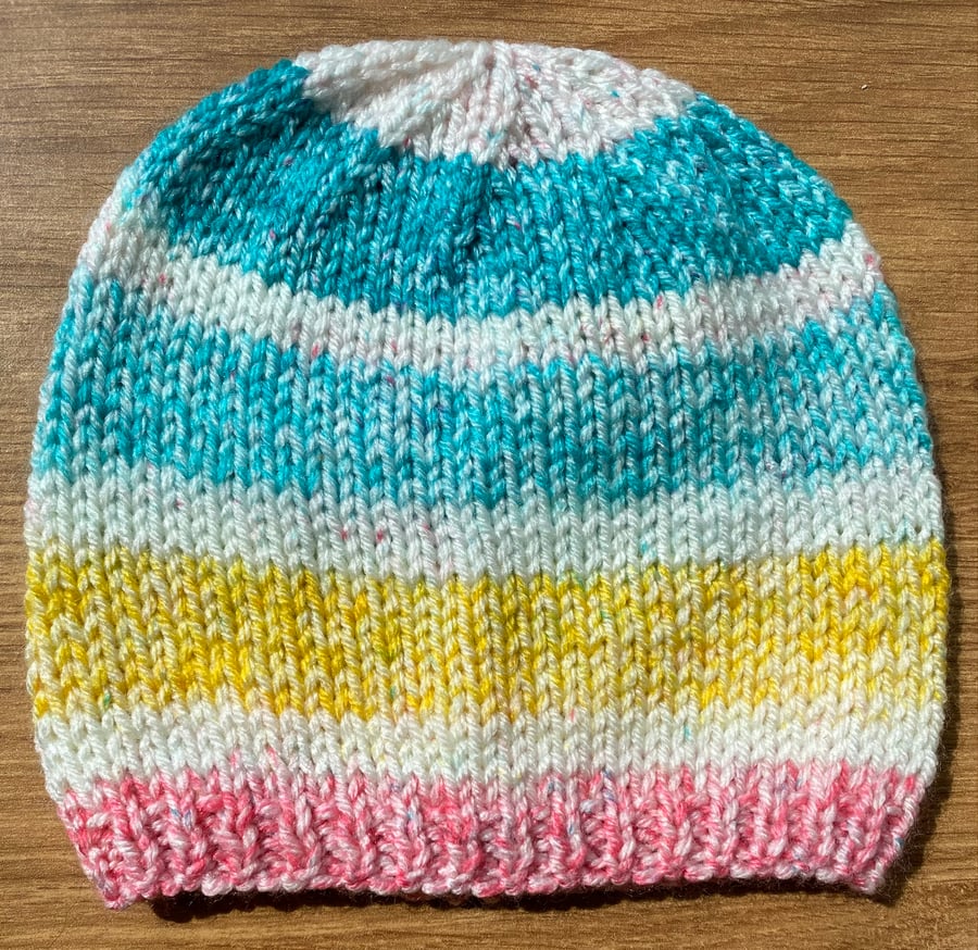 Unisex handknit striped baby beanie hat