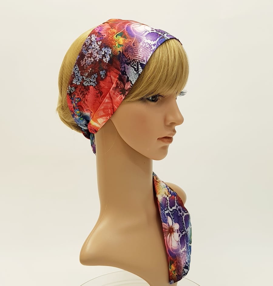 Floral hair band, self tie hair scarf, pin up head scarf, skinny hair tie
