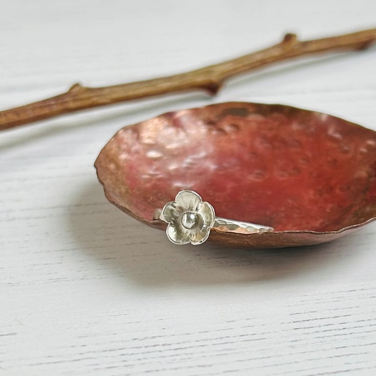 Silver flower stacking ring