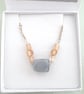 Moonstone and Vintage Pale Pink Satin Glass Bead Necklace - Image 1