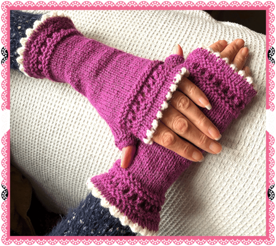 Hand knitted fingerless gloves