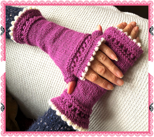 Hand knitted fingerless gloves