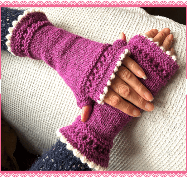 Hand knitted fingerless gloves