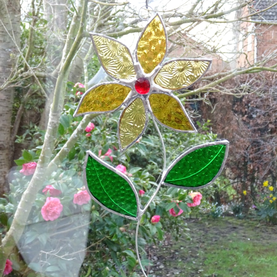 Stained Glass Flower Suncatcher - Amber