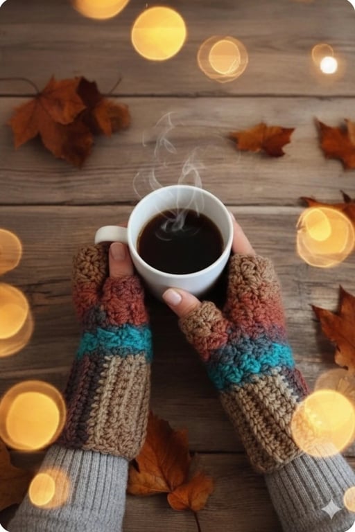 Handmade Crochet Fingerless Gloves Rust Brown Teal Wrist Warmers Boho
