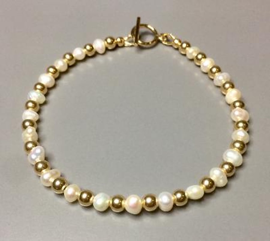 Bracelet Perles D’eau Douce Hyderbadi – Argent Plaqué Or, Pierres Firoza, Fermoir Pression, Neuf Sans Emballage