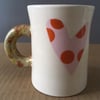 Coffee cup. Handmade. Pottery wheel. Heart. Mug. Valentine. Tea lover. Spots.