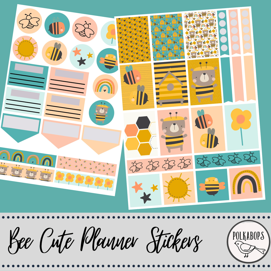Bee Cute Honeycomb Planner Stickers Digital and Printable
