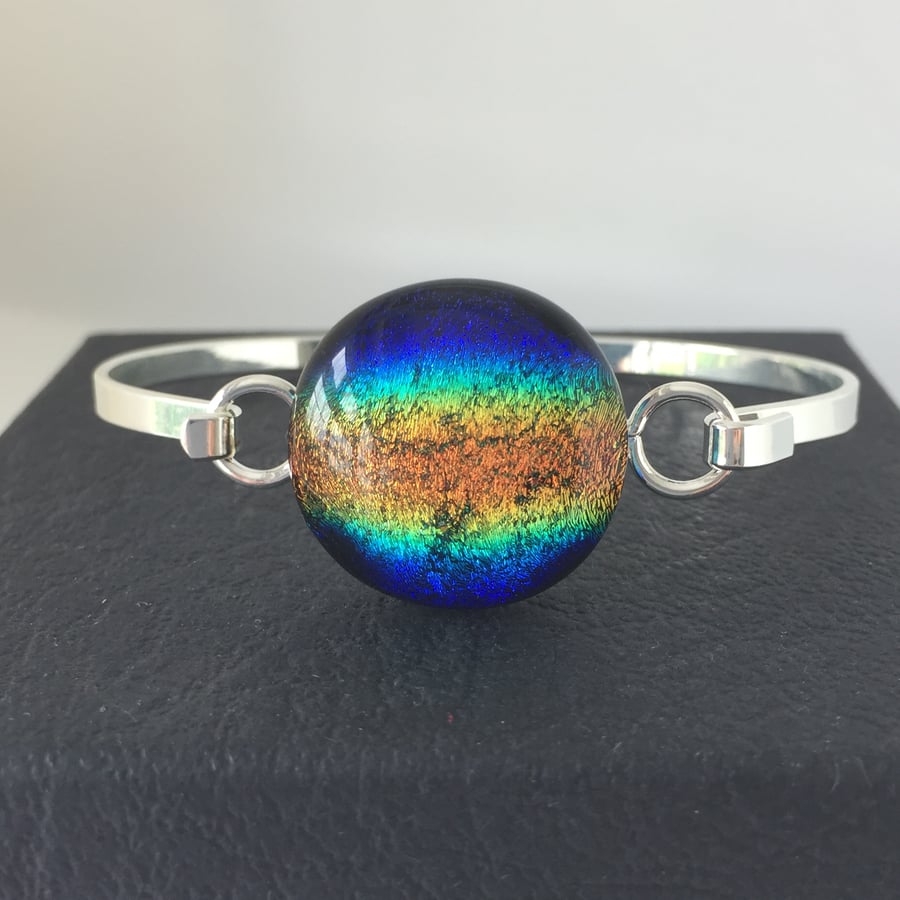 Rainbow bangle, rainbow dichroic fused glass jeweller