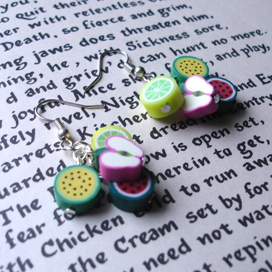 Fruit Salad Polymer Clay Cluster Earrings
