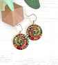 Ammonite spiral round dangle earrings on sterling silver ear wires (755) - Image 1