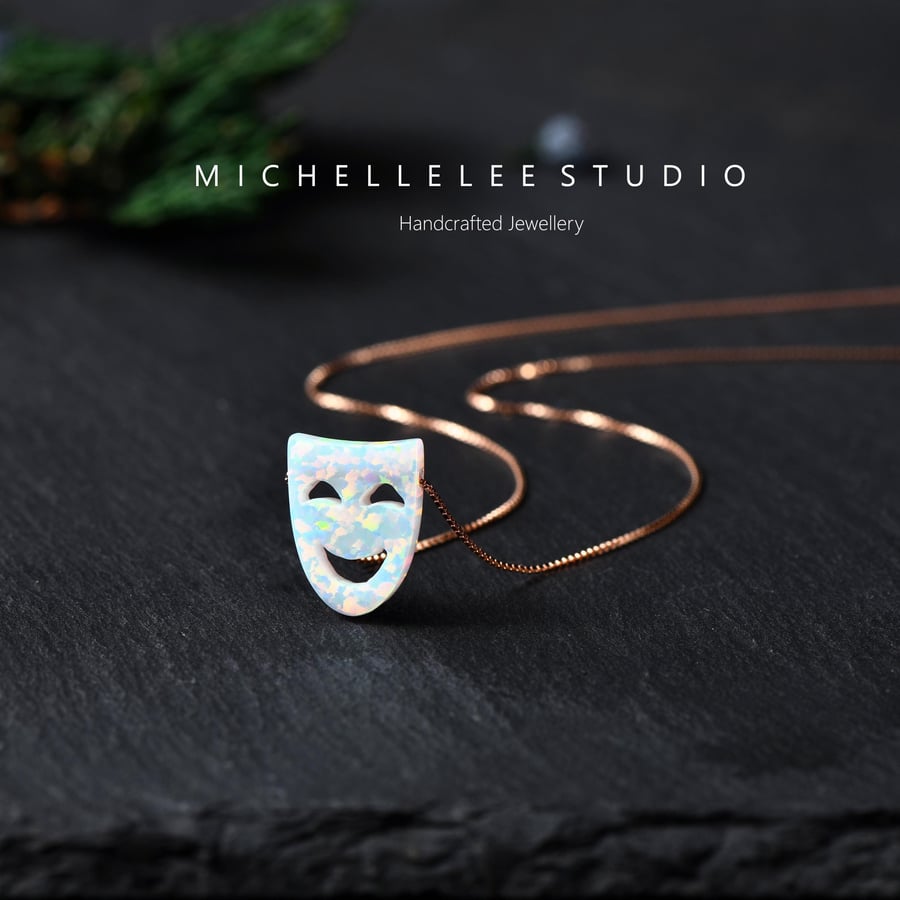 Opal Theatre Masks With Sterling Silver Chain.