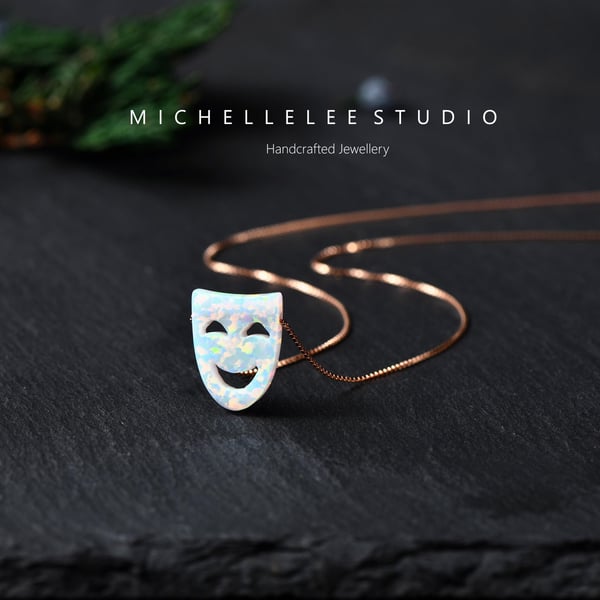 Opal Theatre Masks With Sterling Silver Chain.