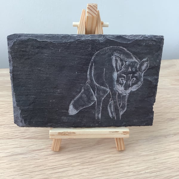 Fox wildlife picture - original art hand carved on slate