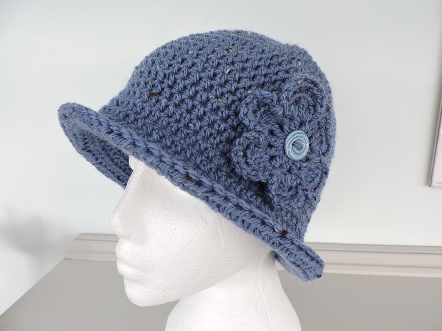 Cloche Hat  for Adults in Denim Blue Tweed