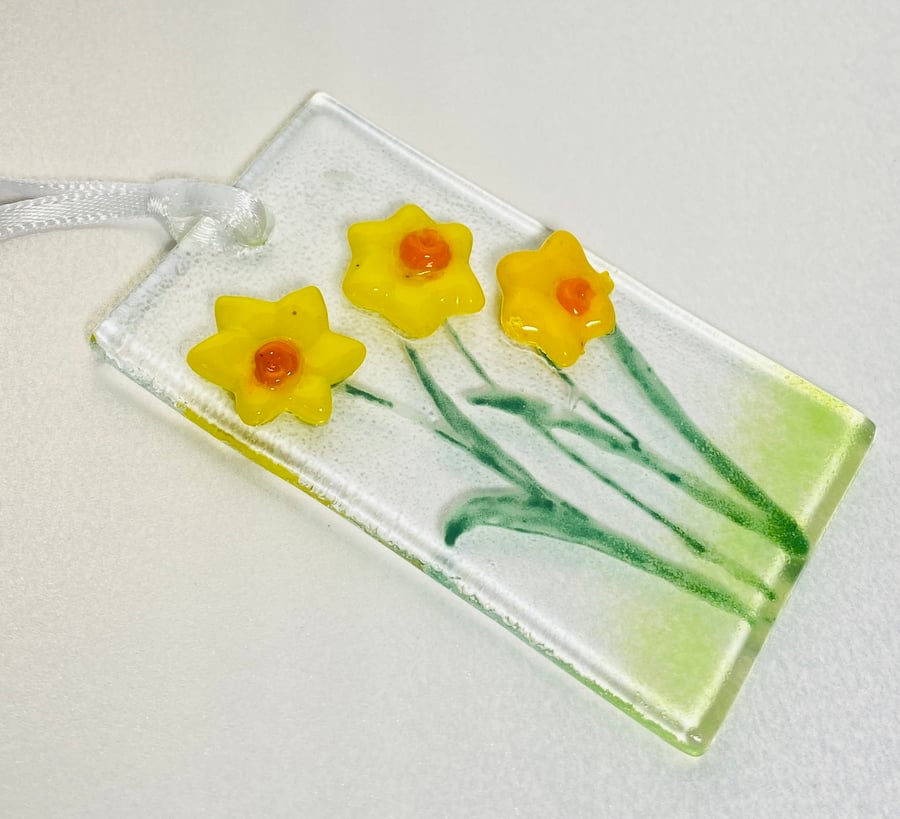 Fused glass daffodils card- keepsake card