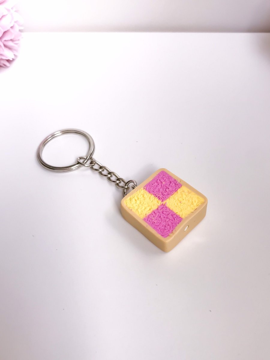 Battenberg Cake Keyring - Polymer Clay Food Keychain