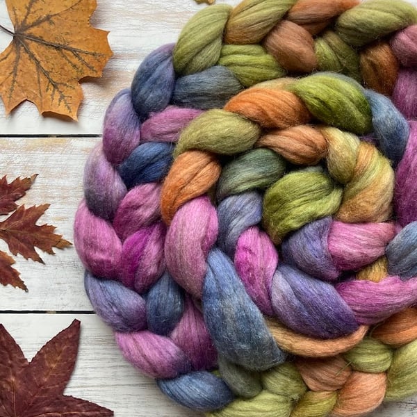 Polwarth, llama & tussah silk fibre 100g Maple syrup 