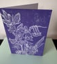 Handmade Bluebell Linocut Design, Original Floral Art Blank Greeting Card - Image 3