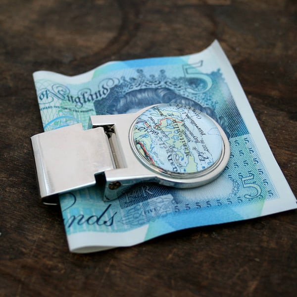 Money Clip with Custom Map I Personalised Gifts for Men I Bespoke Card Holder