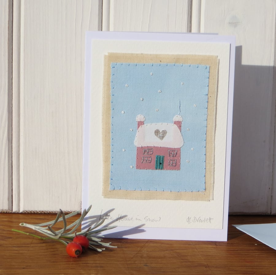 Little House in Snow hand-stitched miniature for Christmas or New Home