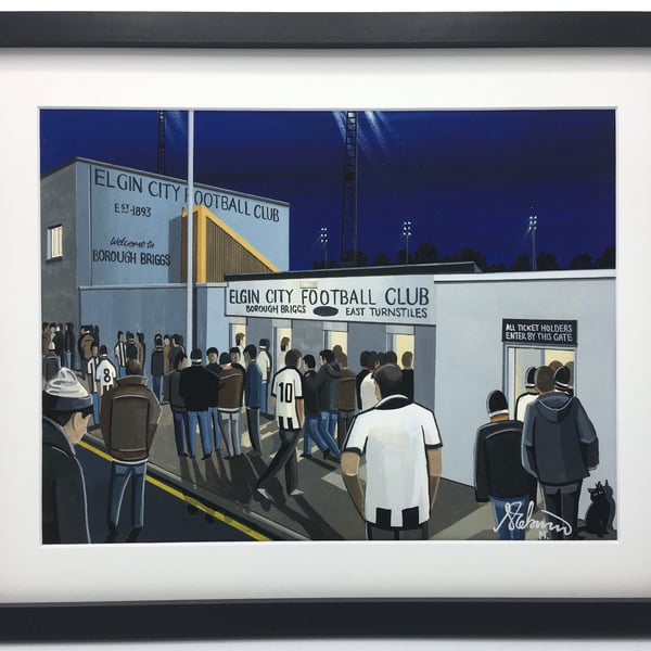 Elgin City F.C, Borough Briggs Stadium High Quality Framed, Football Art Print.