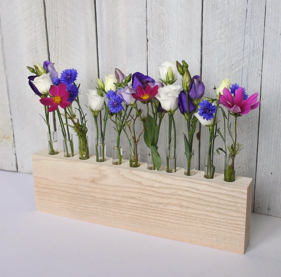 Ash Wood & Test Tube Flower Vase