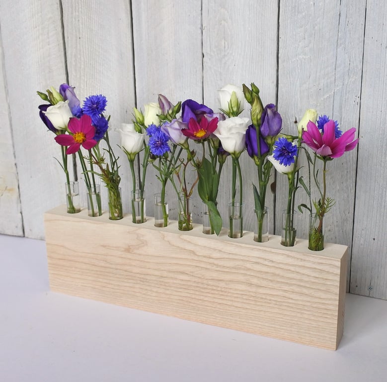 Ash Wood & Test Tube Flower Vase