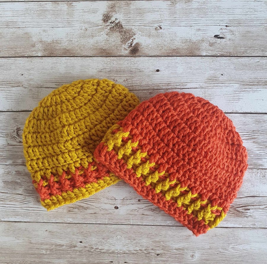 Baby Beanie Hat,  Soft Crochet Hat with Stripe, Choice of Colour and Sizes