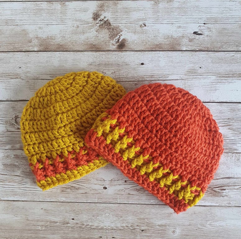 Baby Beanie Hat,  Soft Crochet Hat with Stripe, Choice of Colour and Sizes