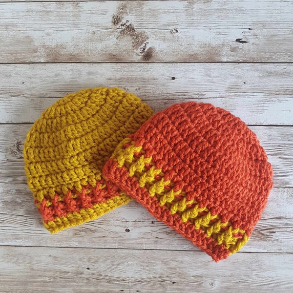 Baby Beanie Hat,  Soft Crochet Hat with Stripe, Choice of Colour and Sizes