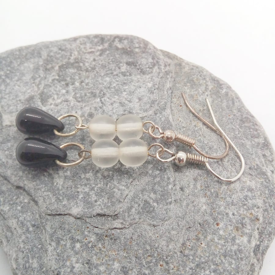 Earrings for Pierced Ears with A Drop Bead and Small Glass Beads