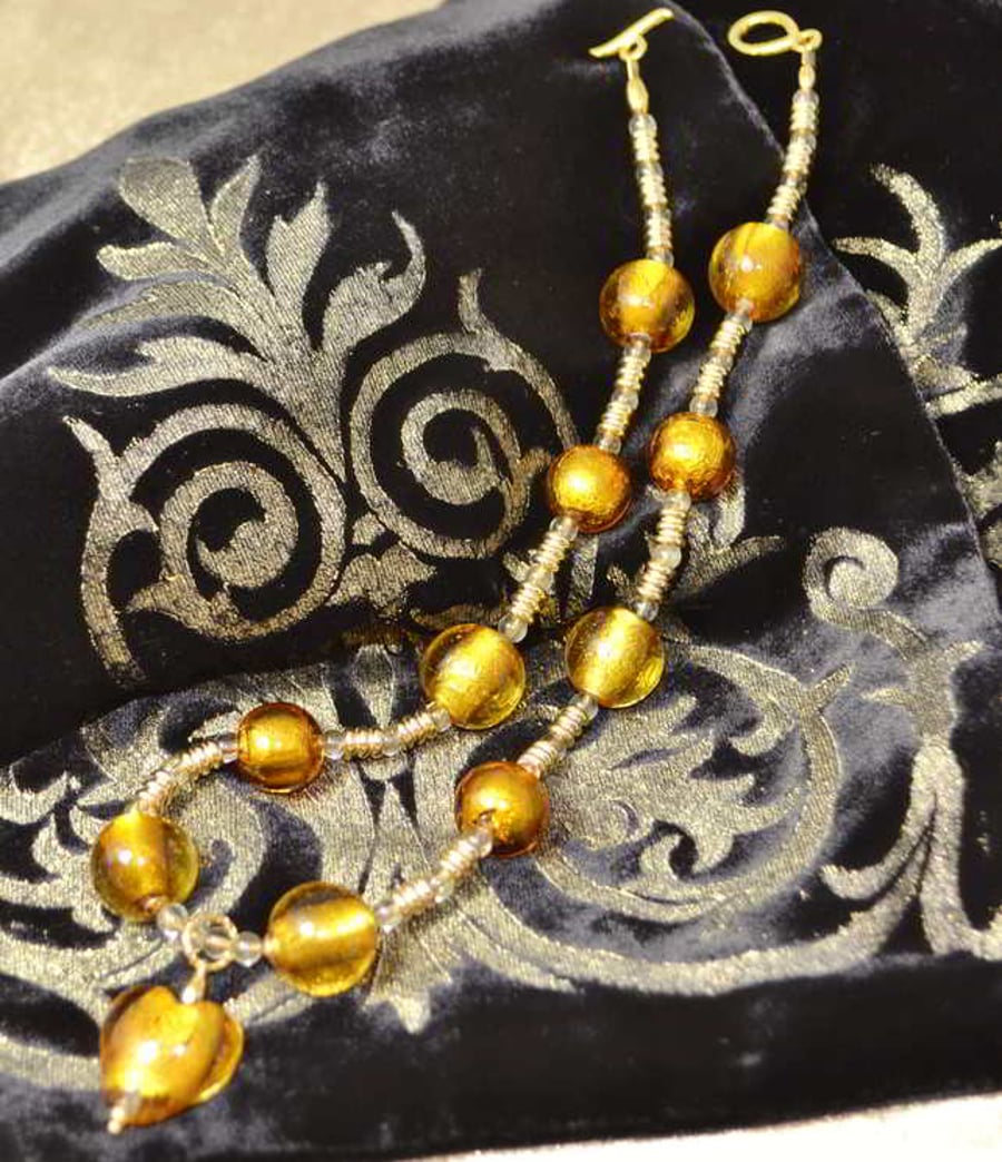 Lemon Quartz & Gold Murano Glass Heart Necklace