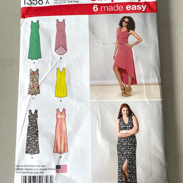 Simplicity 1358A Sewing Pattern for a dress. Size XXS to XXL - Uncut