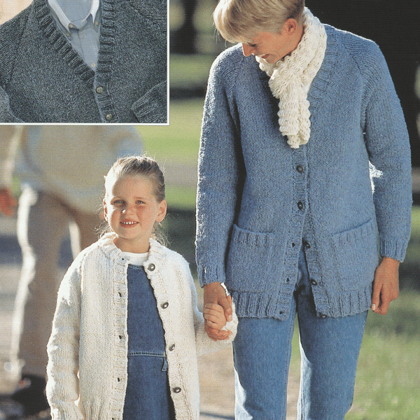 VINTAGE KNITTING PATTERN Ladies Denim Chunky Cardigans