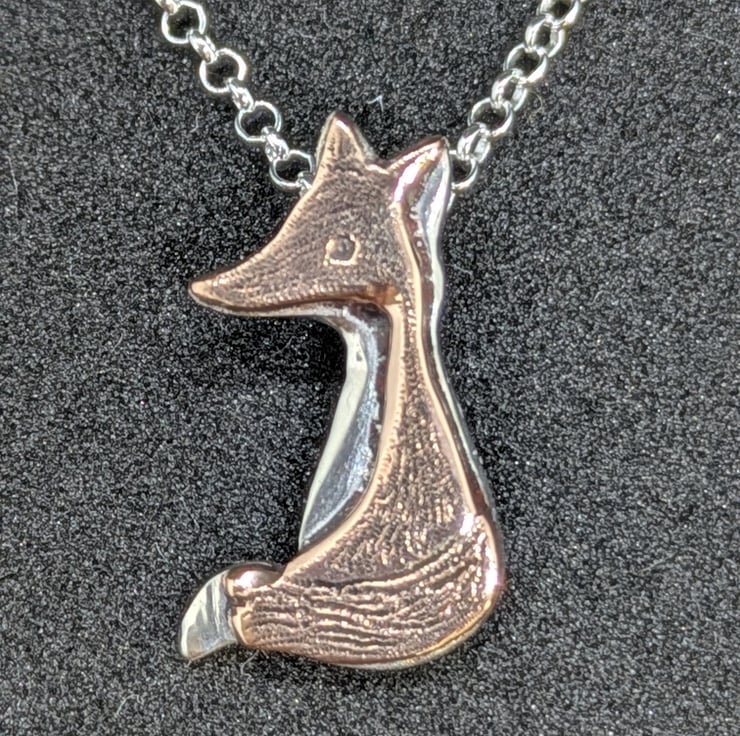 Red gold and sterling silver fox pendant, Folksy