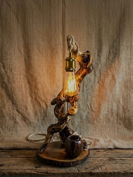 Unusual Driftwood Table Lamp – Rustic Farmhouse Bedside Floor Light Style