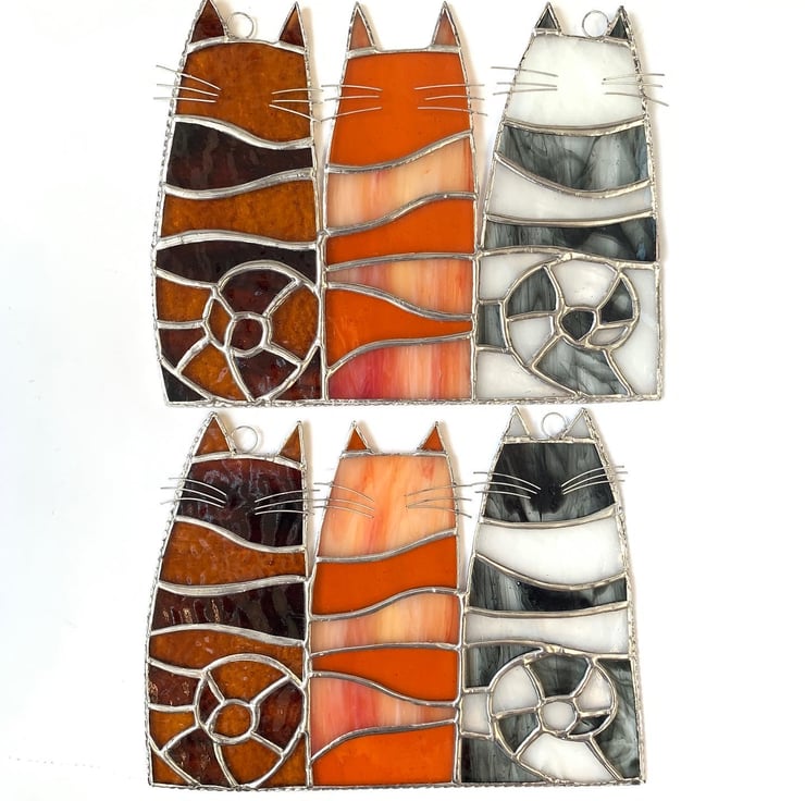 Stained Glass Cat Trio Suncatcher - Handmade Ha... - Folksy