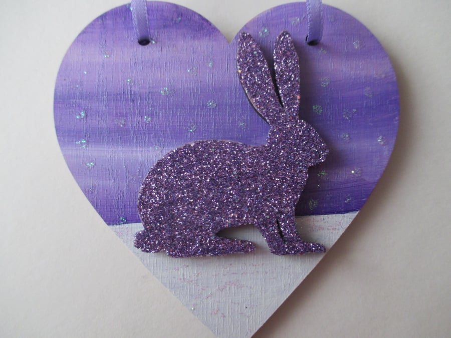 Christmas Decoration Bunny Rabbit Hanging Heart Snow Bunny Purple White