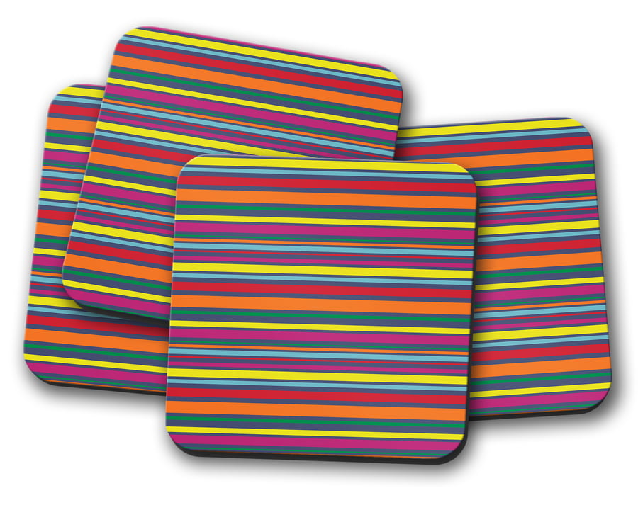 Set of 4 Rainbow Striped Design Coasters