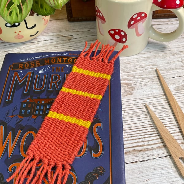 Hand Woven Bookmark in Handspun Yarn in Plant Dyed Yarns