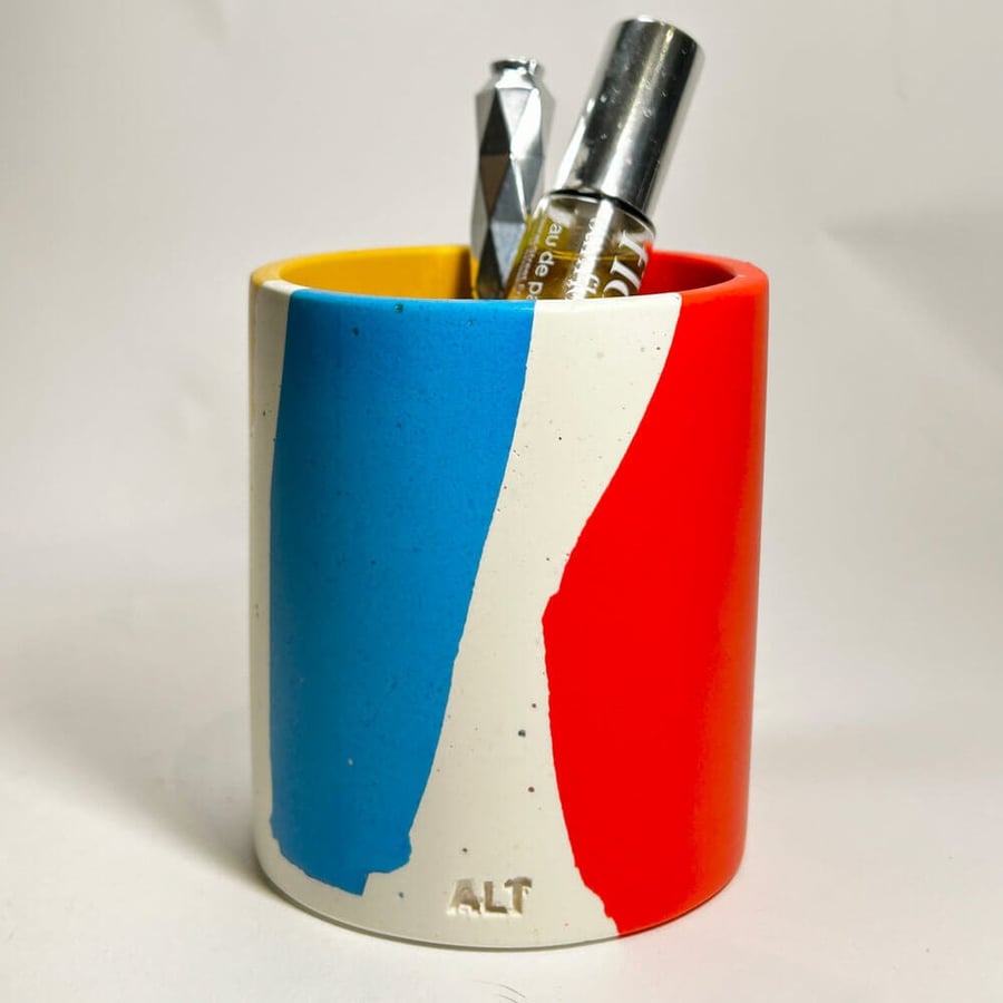 Terrazzo Pencil & Makeup Brush Holder, Concrete Desk Organiser, Birthday Gift