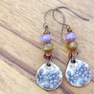 Ceramic Earrings, Czech Glass Earrings, Floral Earrings, Handmade Earrings.