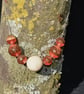 Mixed Epoxy Red Resin and Wood beads, with Pine large bead necklace.