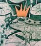 Little Emerald  Green Frog  with a Gold Crown -  Original Collagraph Print - Image 4
