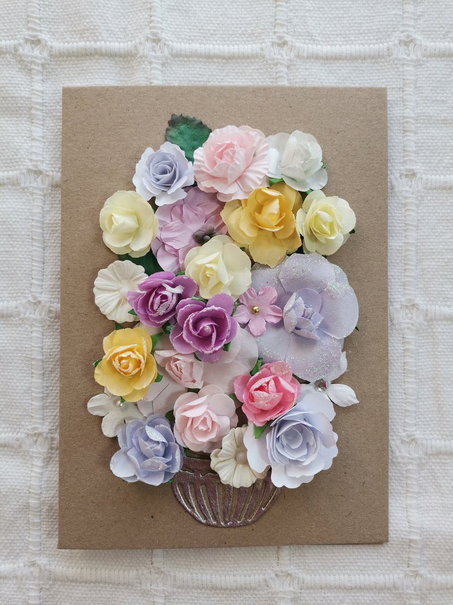 Multicolored handmade luxury summer flowers  keepsake boxed greeting card  