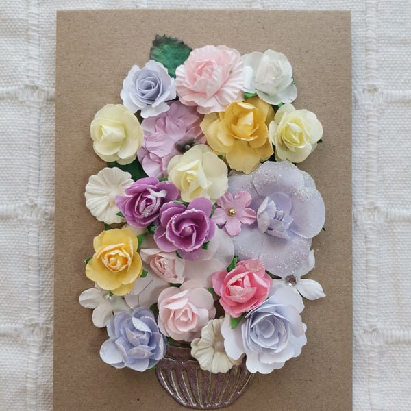 Multicolored handmade luxury summer flowers  keepsake boxed greeting card  