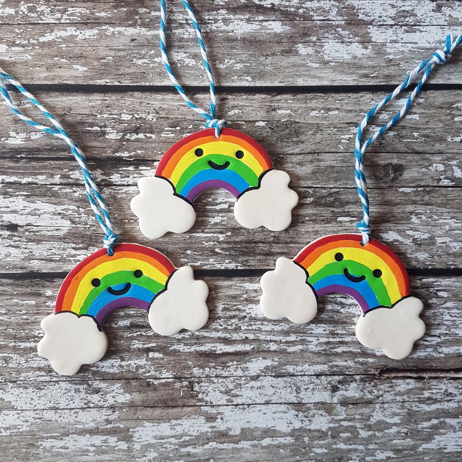 Happy Rainbow hanging decoration OR Fridge Magnet, Hand painted, Handmade