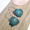 Turquoise Verdigris Patinated Copper Heart Earrings - UK Free Post